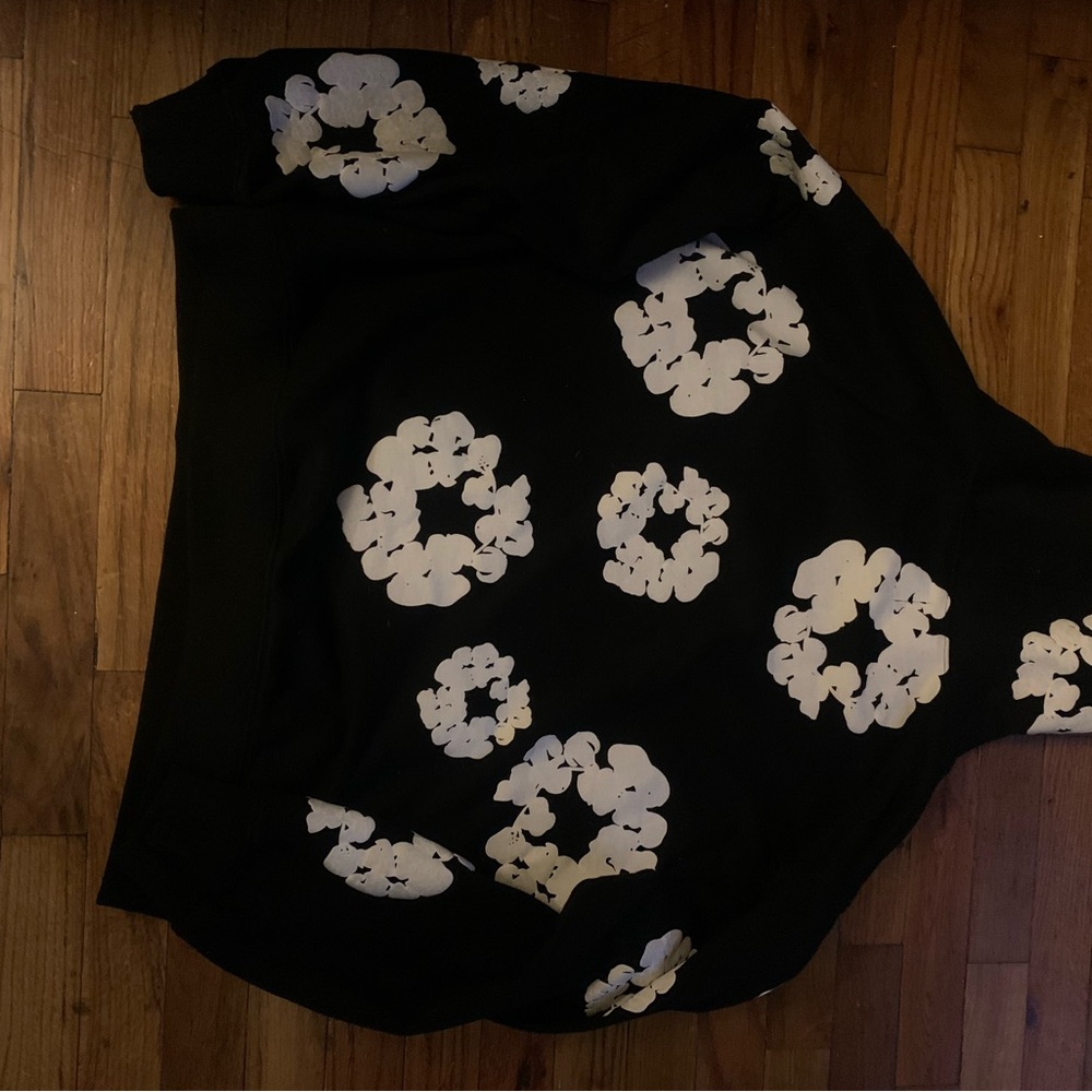 Black Hoodie with White Floral Design